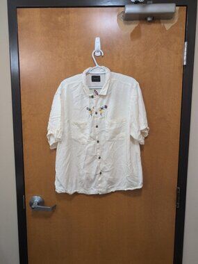 PACSUN Shirt Mens L White Red Short Sleeve Button Up Floral LA Global Auto LA